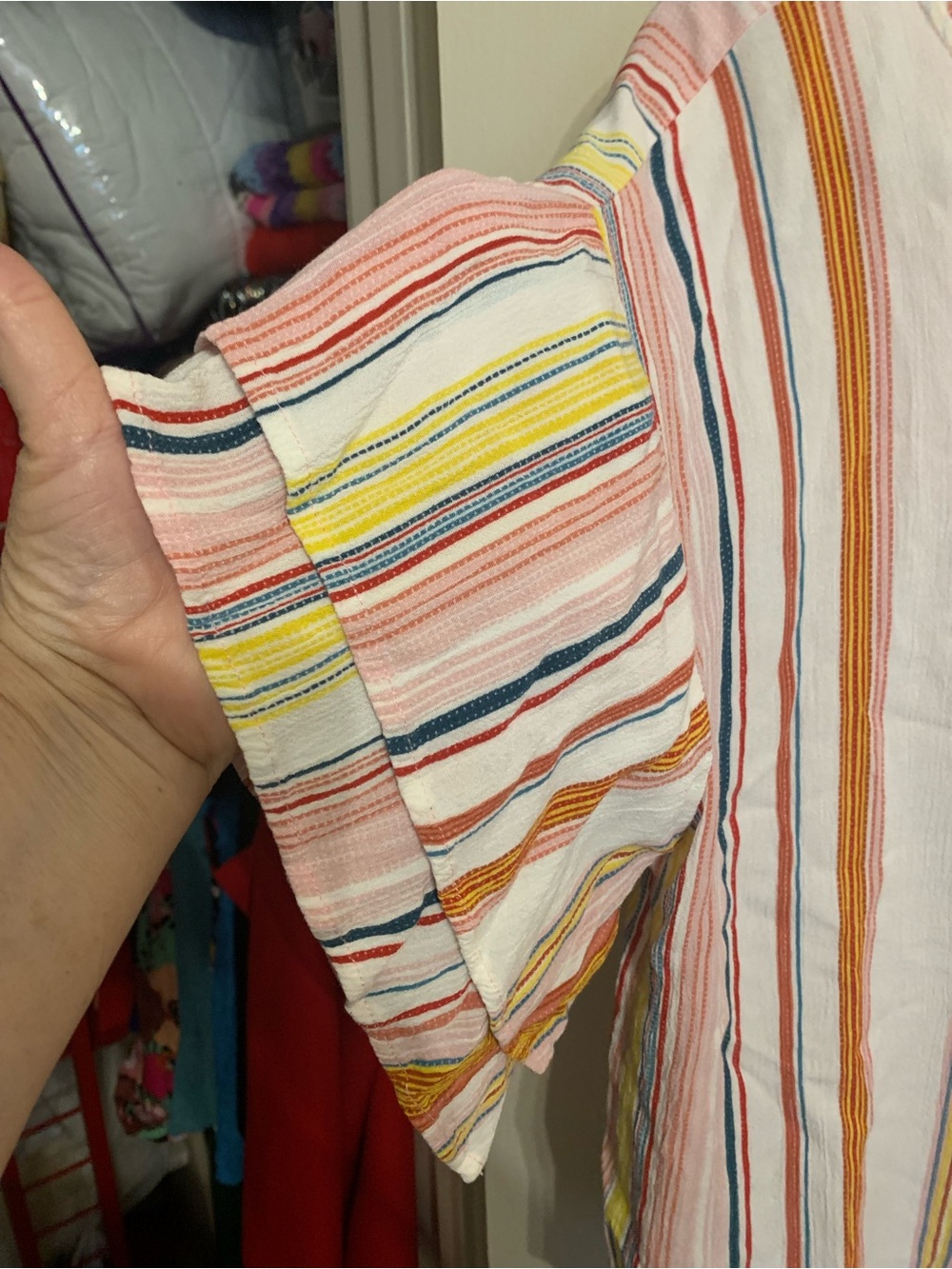 bobeau Multi-Stripe Short Sleeve Scoop Neck Blouse - Picture 2 of 4